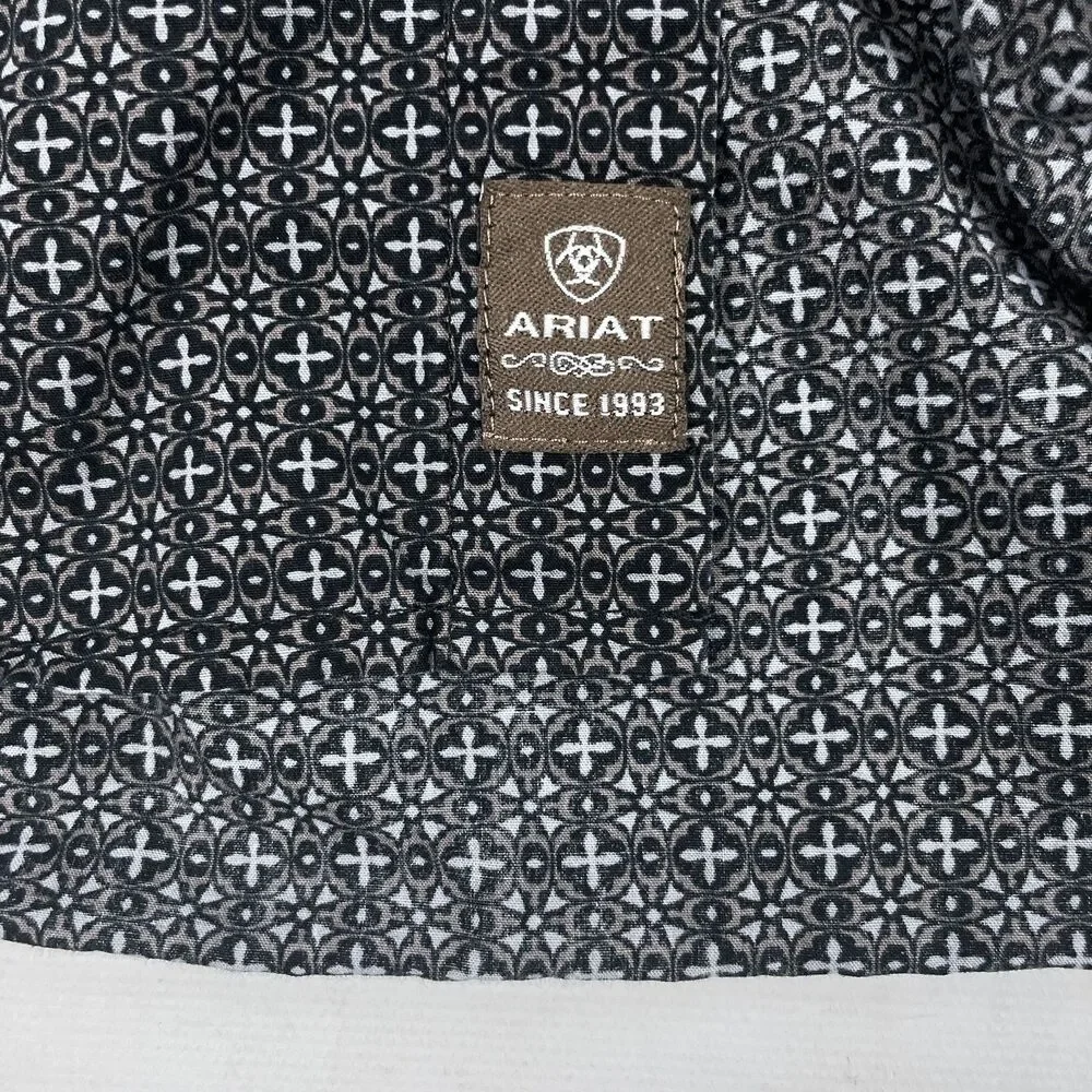 Ariat Men’s 3XL Black Gray Geometric Button Down Long Sleeve Plaid Western